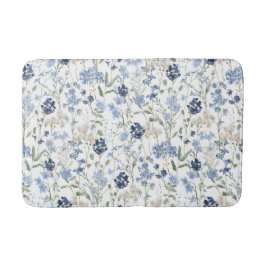 Blue Watercolor Wildflower Pattern Badematte