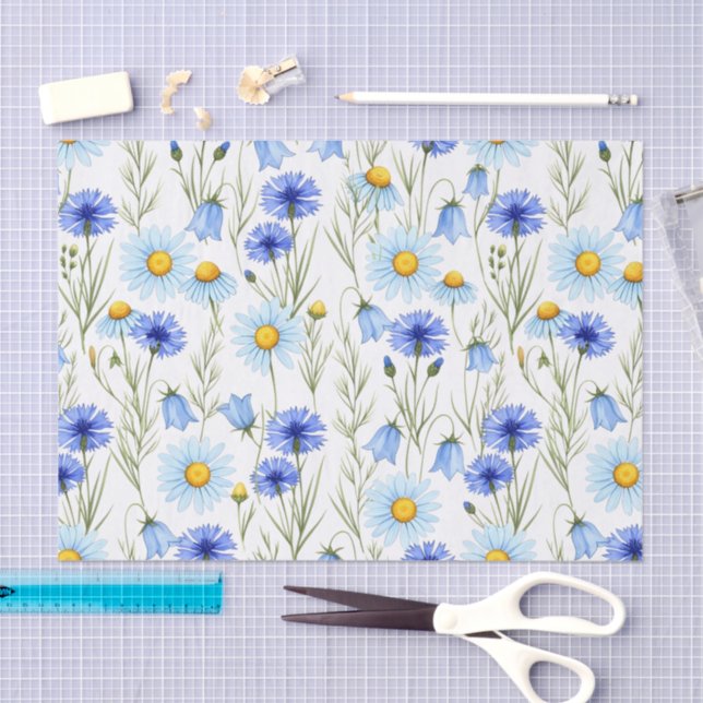 Blue Watercolor Wildflower Seidenpapier (Handwerk)