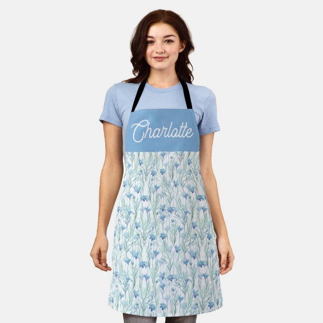 Blue watercolor wildflowers custom name schürze (Getragen)
