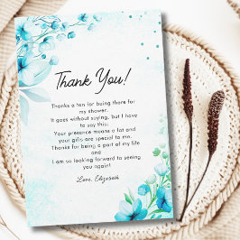 Blue Watercolor Wildflowers Modern Bridal Shower Dankeskarte