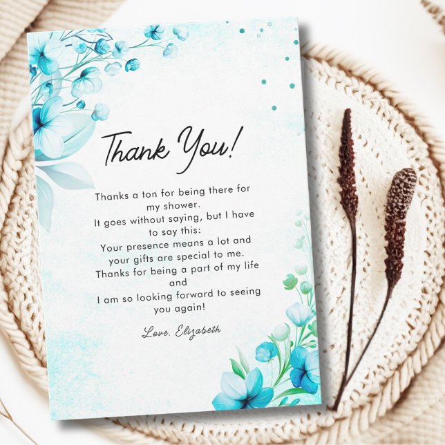 Blue Watercolor Wildflowers Modern Bridal Shower Dankeskarte (Von Creator hochgeladen)