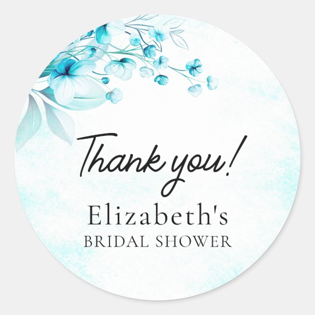 Blue Watercolor Wildflowers Modern Bridal Shower Runder Aufkleber (Vorderseite)