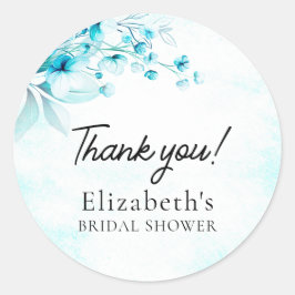Blue Watercolor Wildflowers Modern Bridal Shower Runder Aufkleber