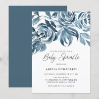 Blue Watercolor Winter Rose Baby Sprinkle Dusche