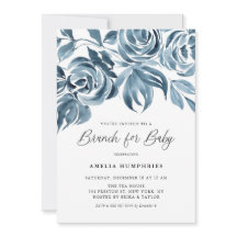 Blue Watercolor Winter Rose Babydusche Brunch