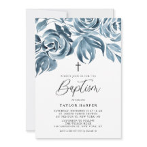 Blue Watercolor Winter Rose Bouquet Taufe