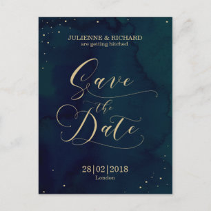 Blue Watercolor Winter Save the Date Postkarte