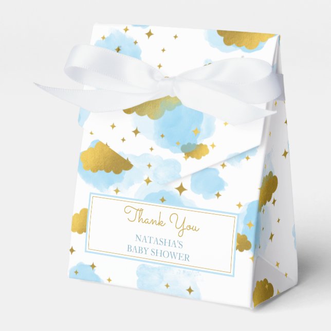 Blue Watercolor Wolken Gold Stars Sky Baby Dusche Geschenkschachtel (Vorderseite)