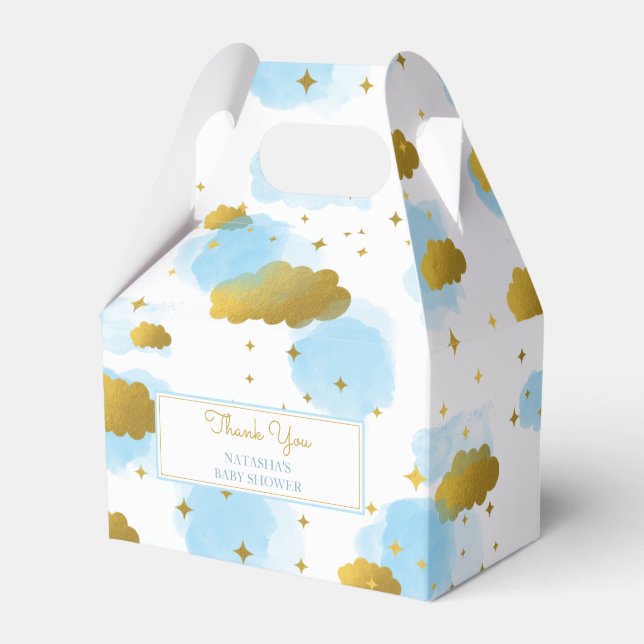 Blue Watercolor Wolken Gold Stars Sky Baby Dusche Geschenkschachtel (Vorderseite)