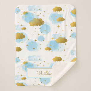 Blue Watercolor Wolken Gold Stars Sky Sherpadecke