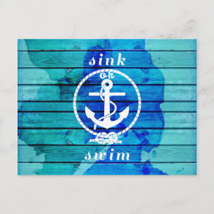 Blue Watercolor Wood and Anchor Quote Postkarte