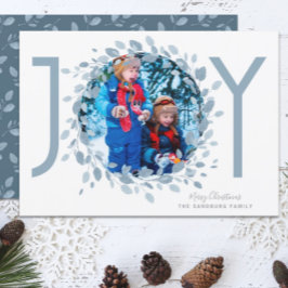 Blue Watercolor Wreath | Joy Foto Feiertagskarte