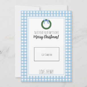 Blue Watercolor Wreath Teacher Weihnachtsgeschenkk Dankeskarte