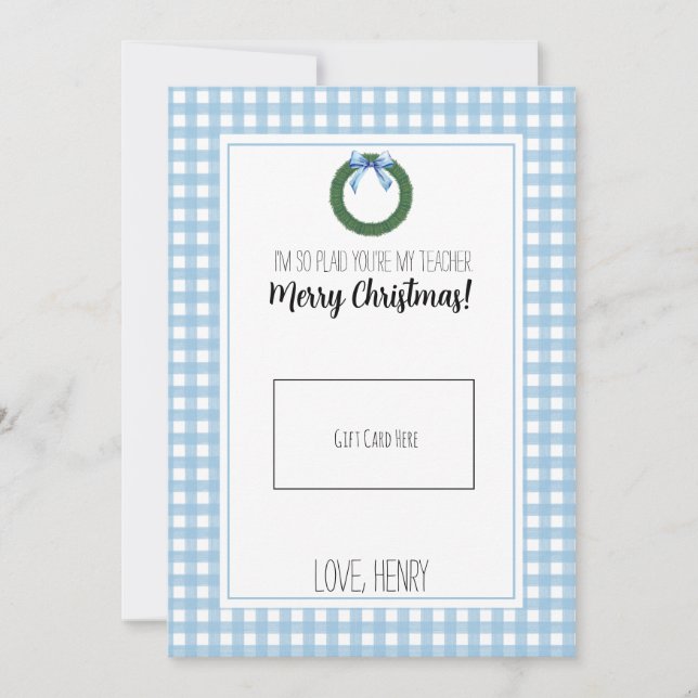 Blue Watercolor Wreath Teacher Weihnachtsgeschenkk Dankeskarte (Vorderseite)