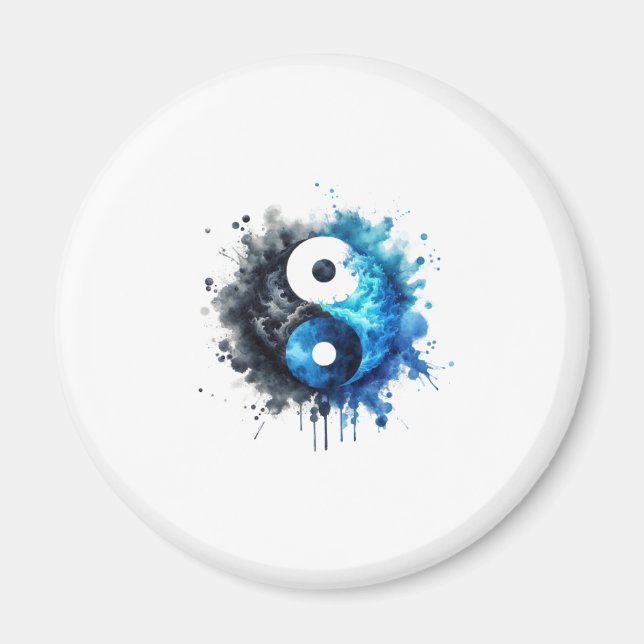 Blue Watercolor Yin and Yang Magnet (Vorne)