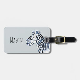 Blue Watercolor Zebra Safari und Kinder Name Gepäckanhänger