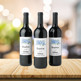 Blue Watercolour Floral and Butterflies Wedding  Weinetikett