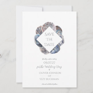 Blue Watercolour Sea Shell Save the Date Flat Card Einladung