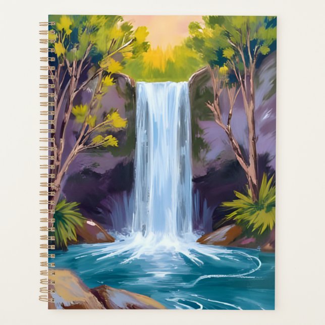 Blue Waterfall | Forest Landscape Nature Painting Planer (Vorderseite)