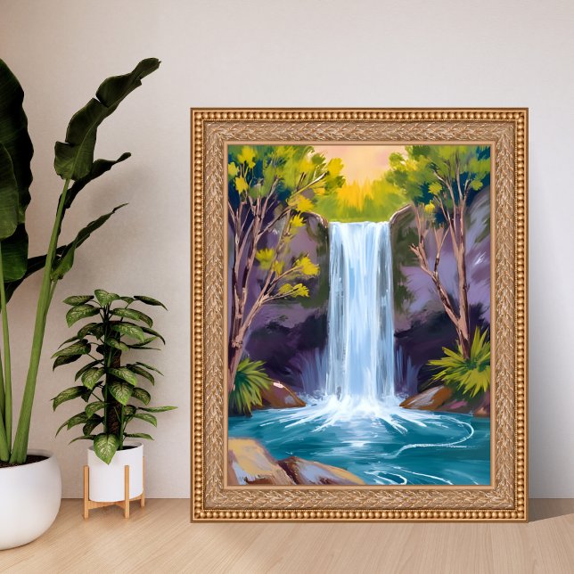 Blue Waterfall | Forest Landscape Nature Painting Poster (Von Creator hochgeladen)