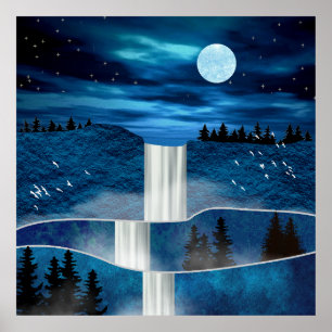 Blue Waterfall Poster