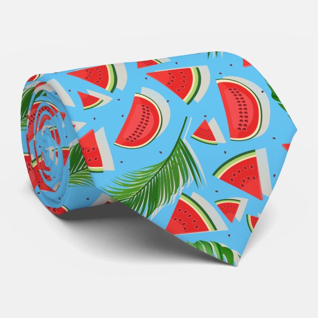 Blue Watermelon Leaf Neck Tie Krawatte (Gerollt)