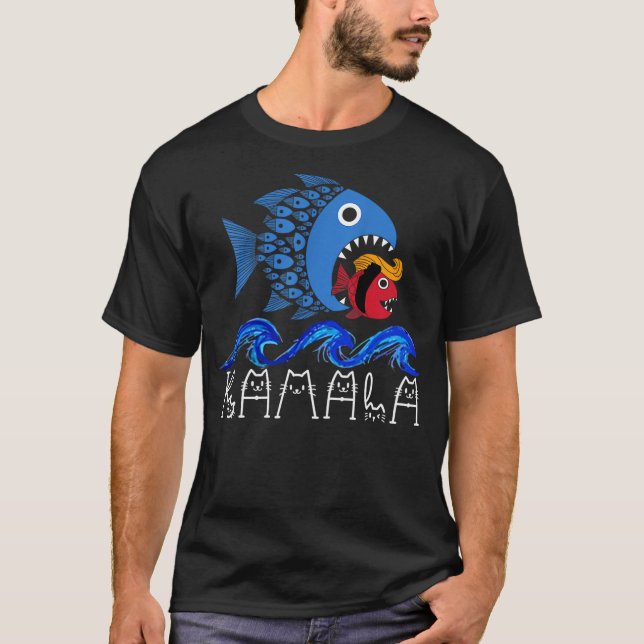 Blue Wave 2024 Funny Big Fish Eat Little Fish Trum T-Shirt (Vorderseite)