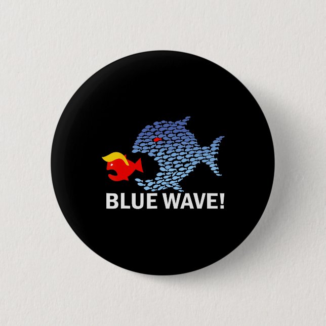 Blue Wave 2024 Funny Big Fish Little Fish Trum Button (Vorderseite)