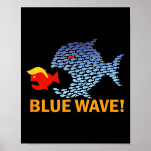 Blue Wave 2024 Funny Big Fish Little Fish Trum Poster