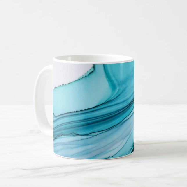 Blue Wave Alcohol Ink Kaffeetasse (Vorderseite Links)