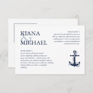 Blue Wave Anchor Wedding Details Navy/Wht ID836 Begleitkarte