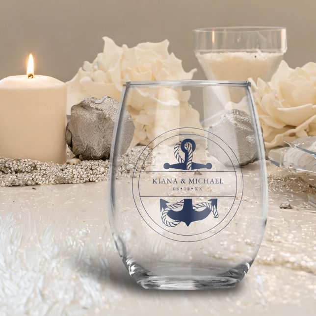 Blue Wave Anchor Wedding V2 Navy ID836 Weinglas Ohne Stiel (Von Creator hochgeladen)