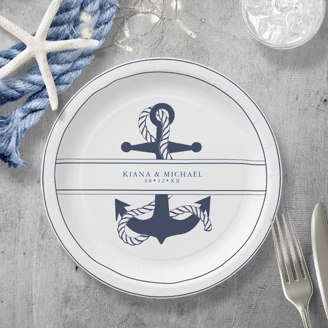 Blue Wave Anchor Wedding V2 Navy/Wht ID836 Pappteller (Von Creator hochgeladen)