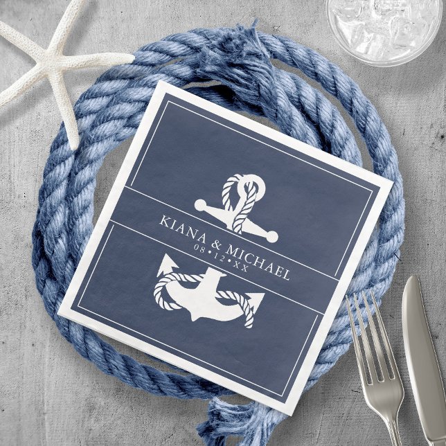 Blue Wave Anchor Wedding V2 Wht/Navy ID836 Serviette (Von Creator hochgeladen)