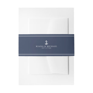 Blue Wave Anchor Wedding Wht/Navy ID836 Einladungsbanderole