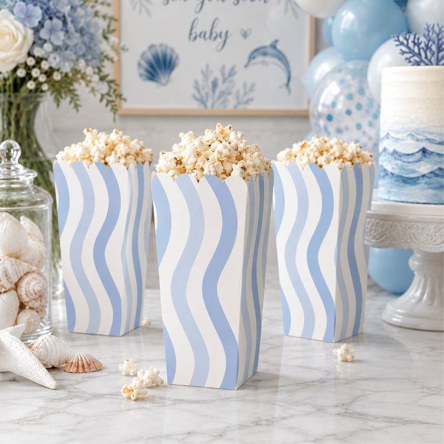 Blue Wave Baby Shower Popcorn Geschenkschachtel (Modern Blue wave baby shower popcorn boxes)