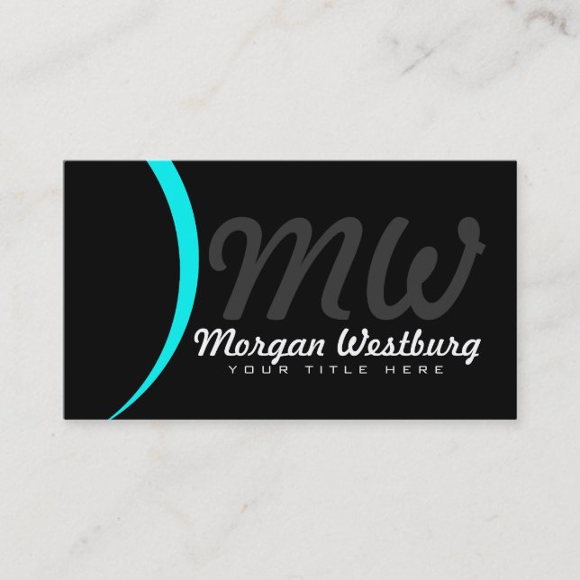 Blue Wave Beruflich Monogram Business Cards Visitenkarte (Vorderseite)