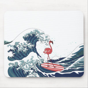 Blue Wave Flamingo Surfen ohne Text Mousepad