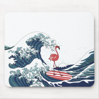 Blue Wave Flamingo Surfen ohne Text Mousepad
