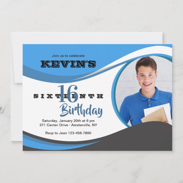 Blue Wave Foto Card Einladung (Vorderseite)