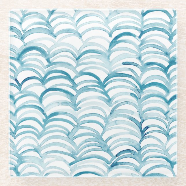 Blue Wave japanischer Style MusterIllustration Glasuntersetzer (Vorderseite)