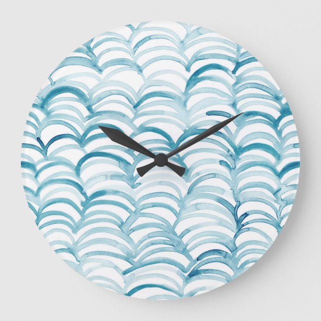 Blue Wave japanischer Style MusterIllustration Große Wanduhr (Vorderseite)