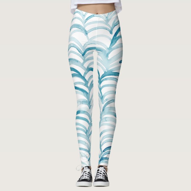 Blue Wave japanischer Style MusterIllustration Leggings (Vorderseite)