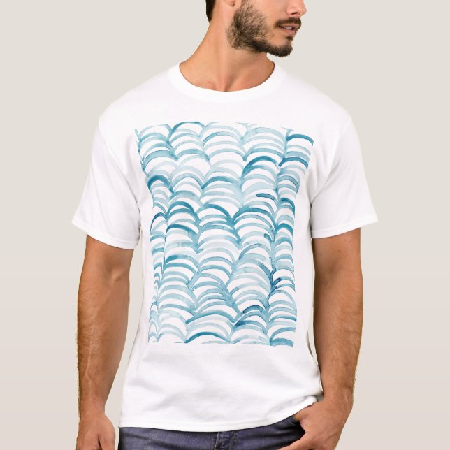 Blue Wave japanischer Style MusterIllustration T-Shirt (Vorderseite)