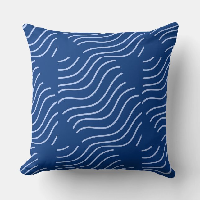 Blue Wave Lines Gemustert Kissen (Vorderseite)
