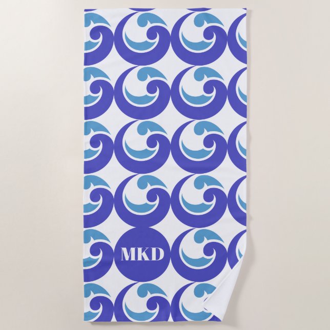 Blue Wave Monogram Beach Handtuch (Vorderseite)