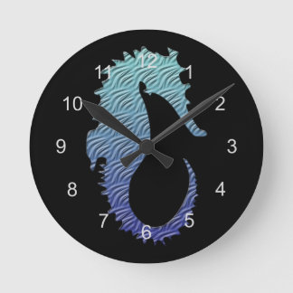 Blue Wave Seepferd Runde Wanduhr
