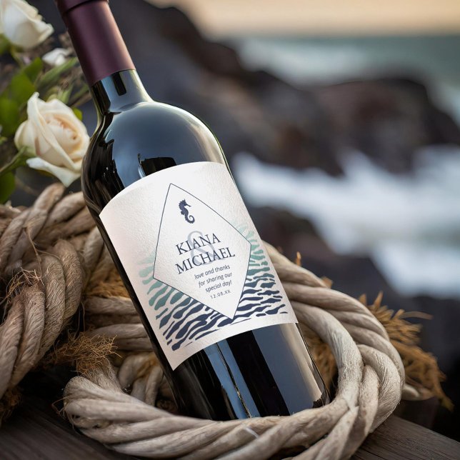 Blue Wave Seepferd Wedding Danke, ID836 Weinetikett (Von Creator hochgeladen)