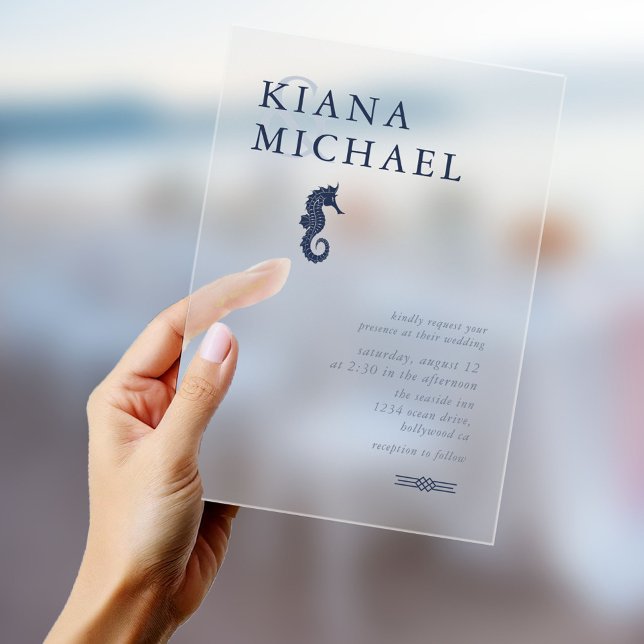 Blue Wave Seepferd Wedding Navy ID836 Acryleinladungen (Von Creator hochgeladen)