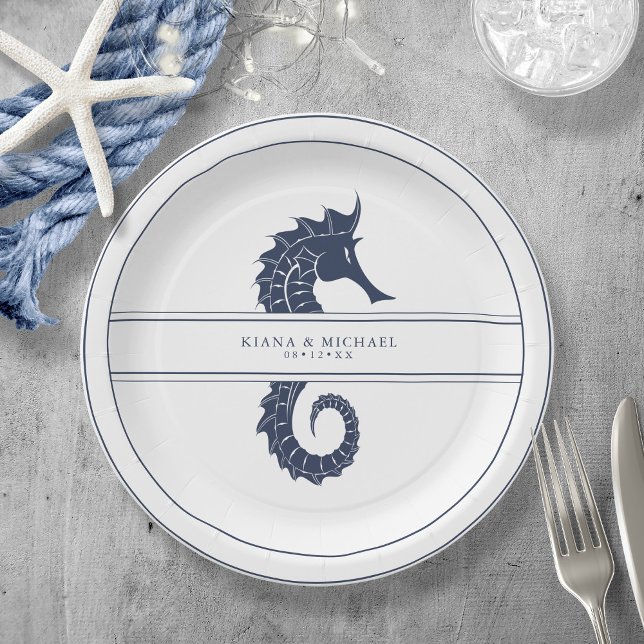 Blue Wave Seepferd Wedding Navy/Wht ID836 Pappteller (Von Creator hochgeladen)